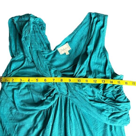 Anthropologie Deletta Twist Flounce Tank Ruched Flowy Top Size Large Teal Boho - Picture 4 of 7